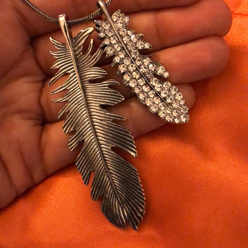 Double Leaf Necklace Rhinestone Embellishments - image 2